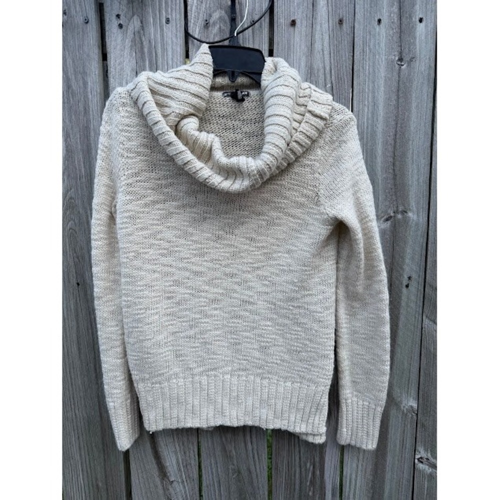 Cozy Minimalist H&M Cowl Neck Knit Sweater Small Cream Marled Pullover